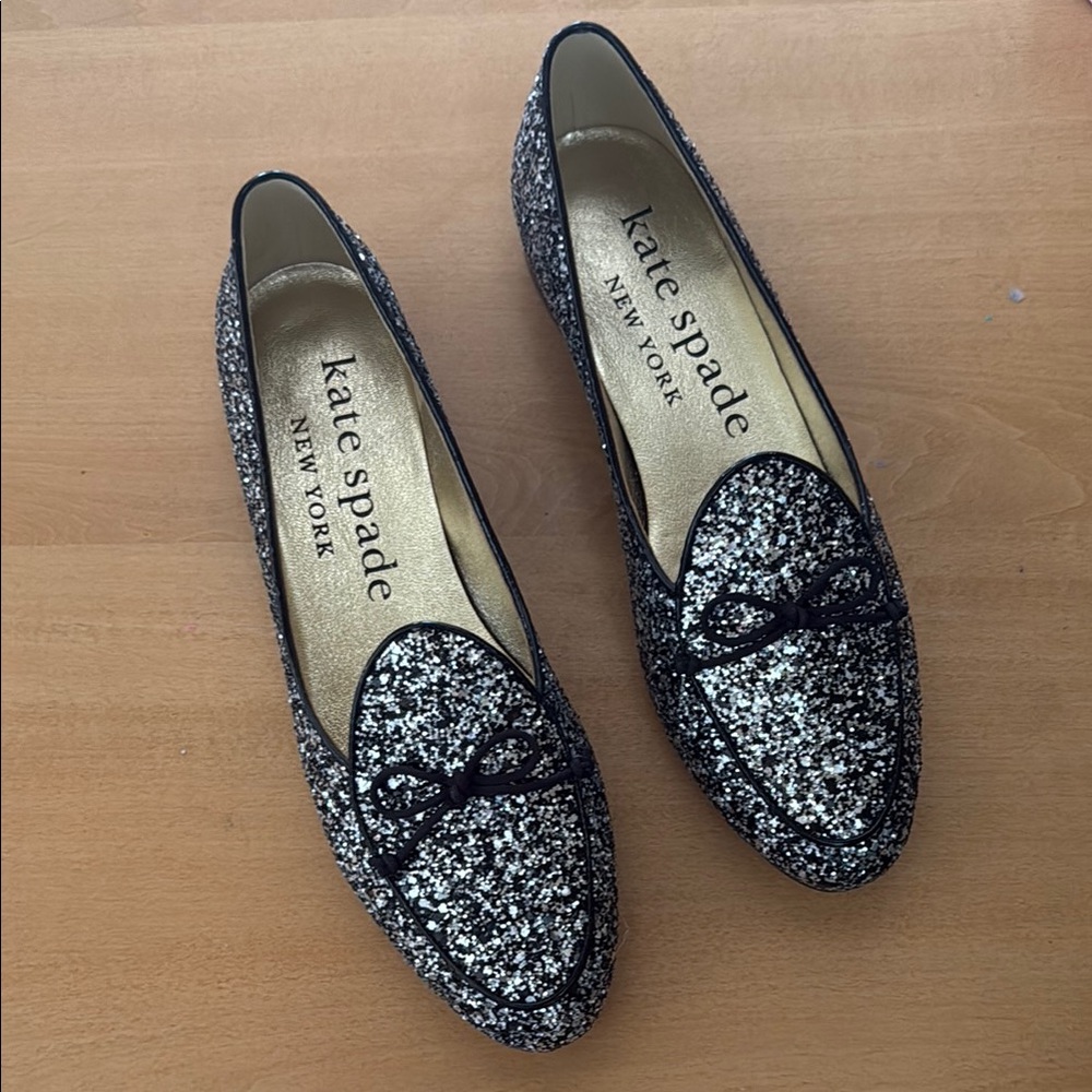 Kate Spade Silver and Black Glitter Flats